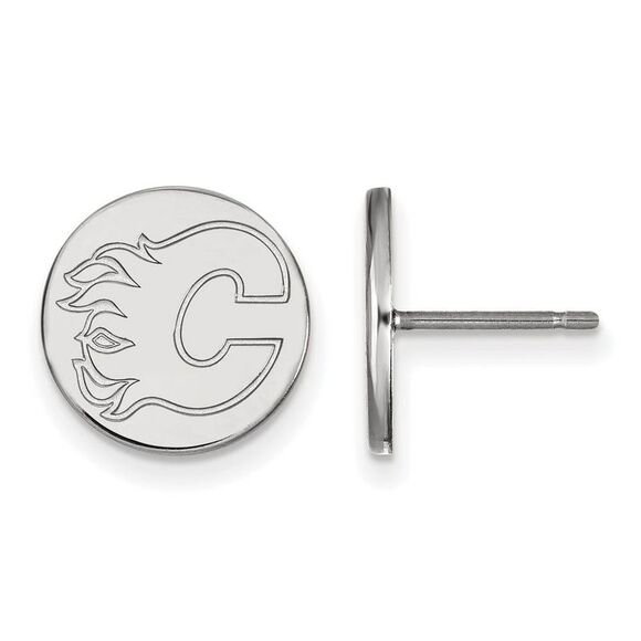 Sterling Silver NHL Calgary Flames Small Disc Post Earrings - Picture 1 of 3